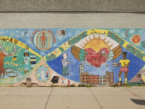 A mural depicts health care in the New Brunswick community outside the Eric B Chandler Health Center