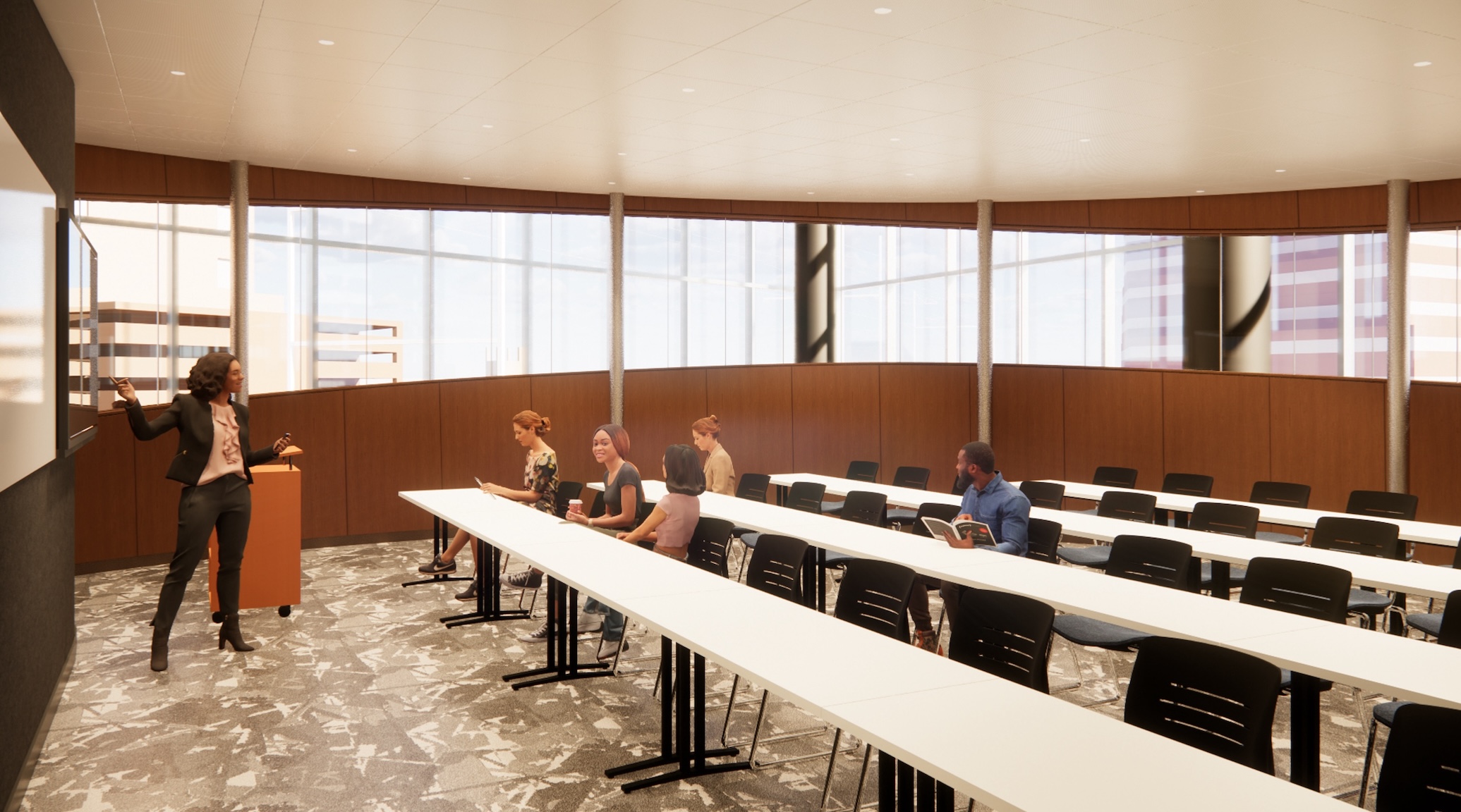 An artist rendering of a classroom inside the HELIX building in New Brunswick that will house RWJMS