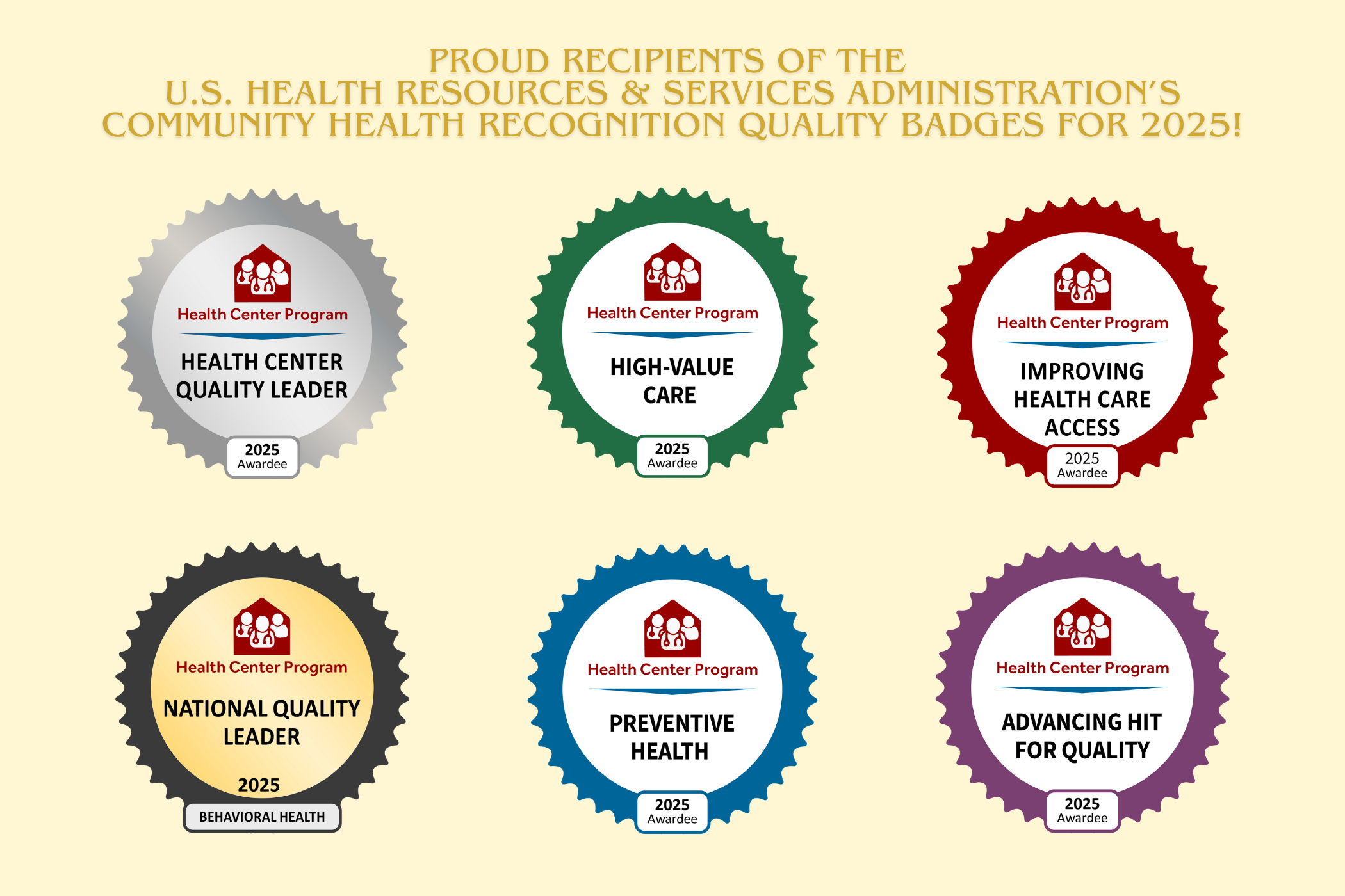 Six CHRQ badges for 2025 issued by HRSA to Chandler Health Center