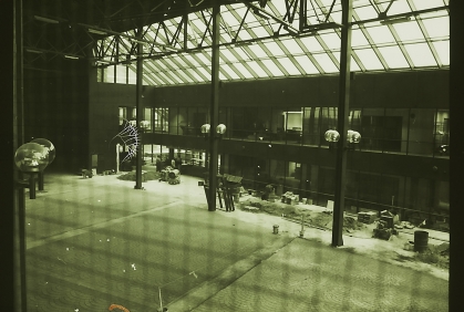 Historic photo of the medical education building courtyard being constructed